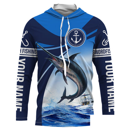 Swordfish fishing saltwater fish Custom name Swordfish Long sleeve fishing shirts, Long Sleeve Hooded NPQ903