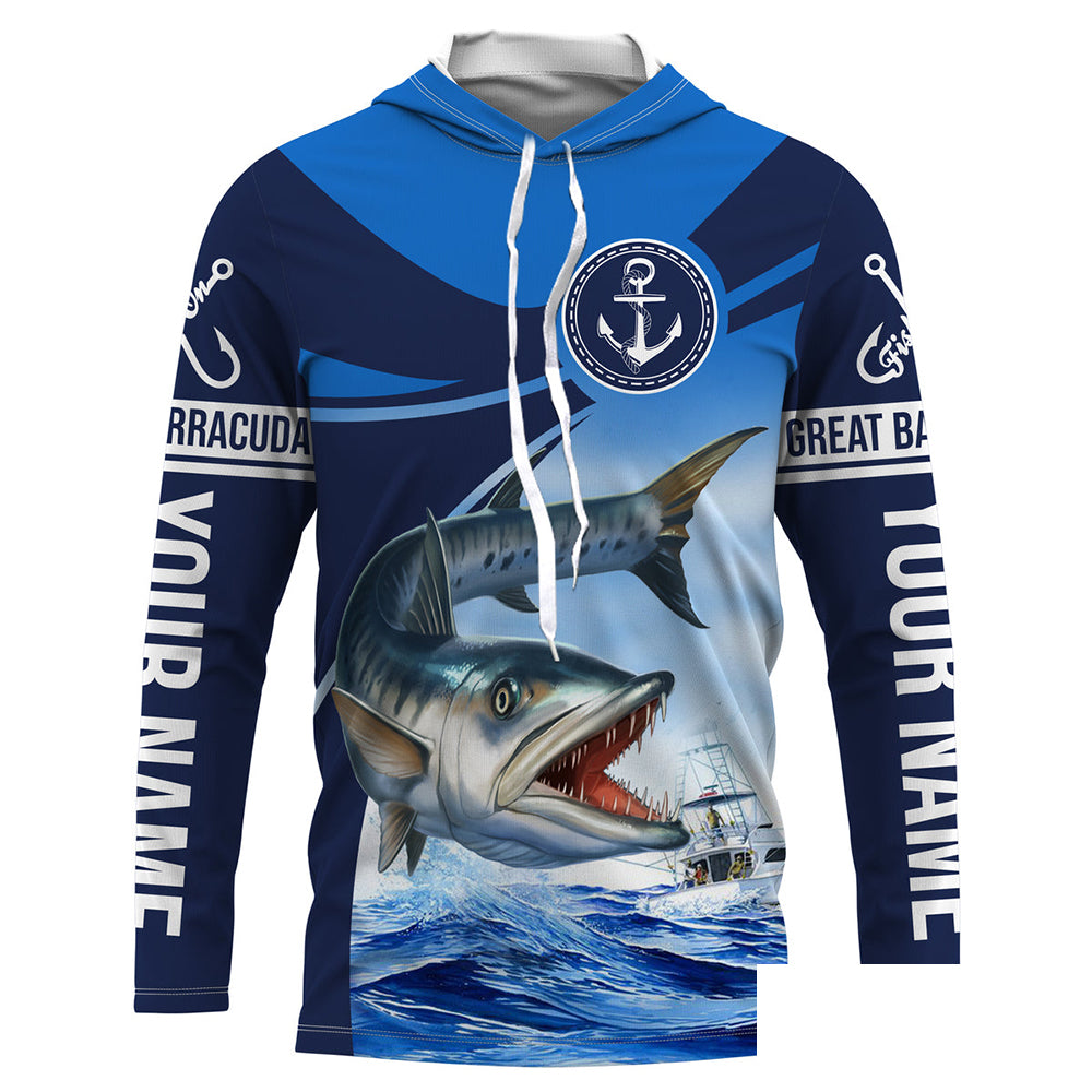 Great barracuda fishing saltwater fish Custom name barracuda Long sleeve fishing shirts, Long Sleeve Hooded NPQ904