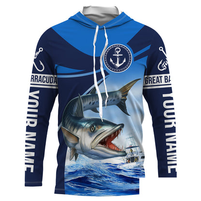 Great barracuda fishing saltwater fish Custom name barracuda Long sleeve fishing shirts, Long Sleeve Hooded NPQ904