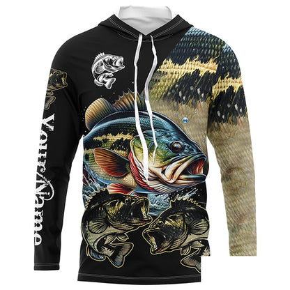 Largemouth Bass Fishing scales Customize name 3D All Over Printed fishing Long sleeve shirts NPQ274