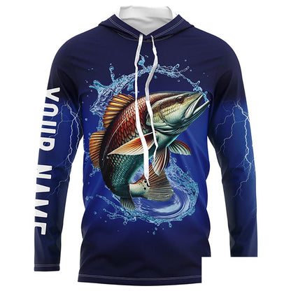 Redfish Puppy Drum Fishing Blue lightning UV protection custom long sleeves fishing shirt for men NPQ240