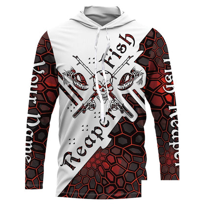 Fish reaper skull red camo Custom name Long sleeve, Long Sleeve Hooded NPQ915