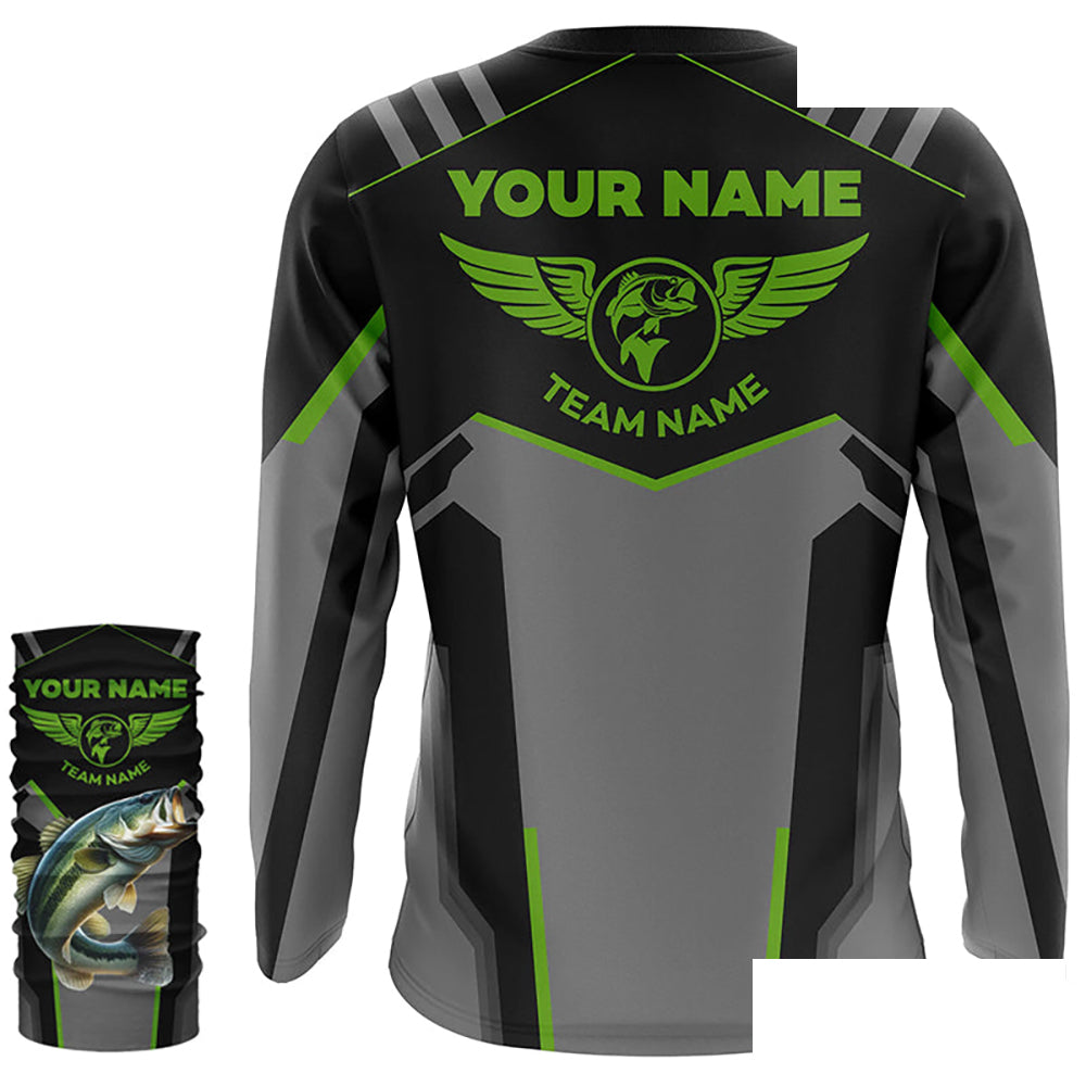 Personalized Black Bass Fishing jerseys, Team Bass Fishing Long Sleeve tournament shirts | Green NQS6190
