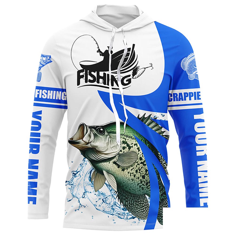 Crappie fishing tournament Fishing Jersey, Personalized white blue crappie fishing Long sleeve shirt NQS5032