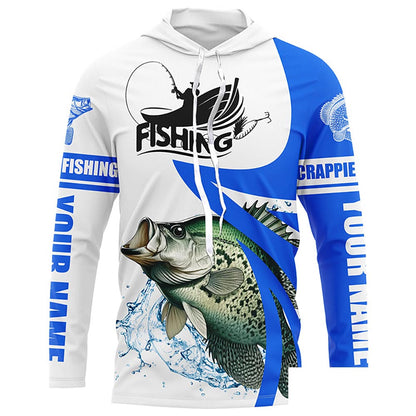 Crappie fishing tournament Fishing Jersey, Personalized white blue crappie fishing Long sleeve shirt NQS5032