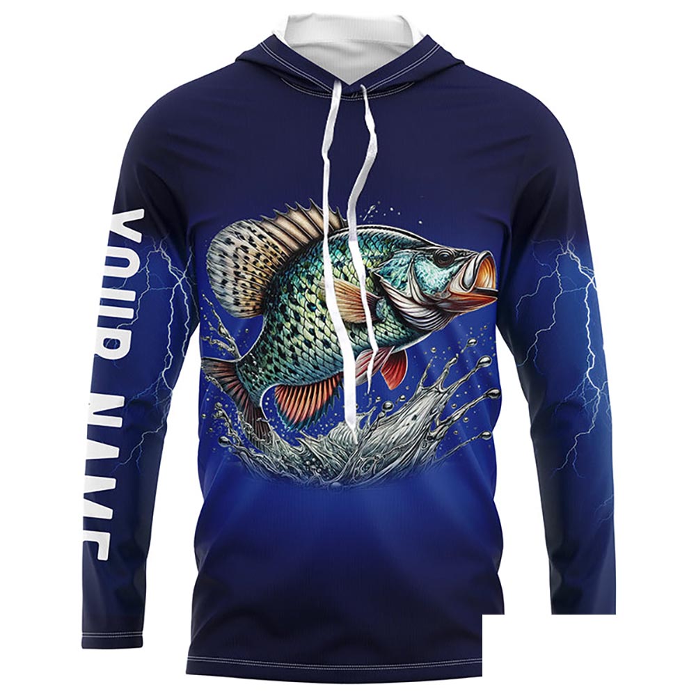 Crappie Fishing blue lightning Customize name custom long sleeve fishing apparel NPQ238