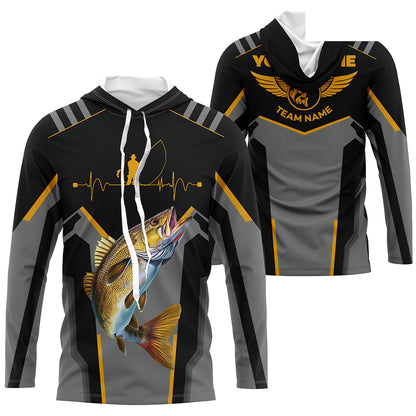 Personalized Black Walleye Fishing jerseys, Team Walleye Fishing Long Sleeve tournament shirts| Yellow NQS6223