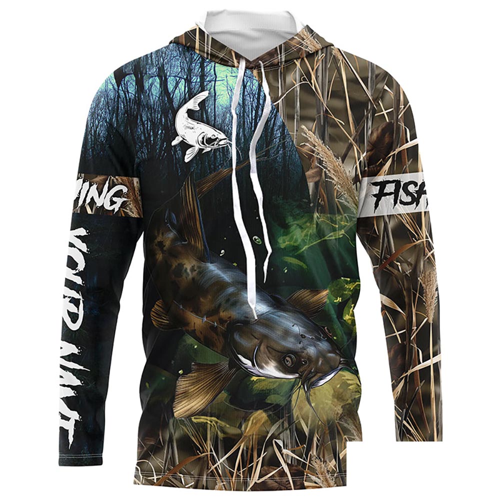 Flathead Catfish Fishing camo Customized Long sleeve Fishing Shirts, personalized fishing gift NPQ242