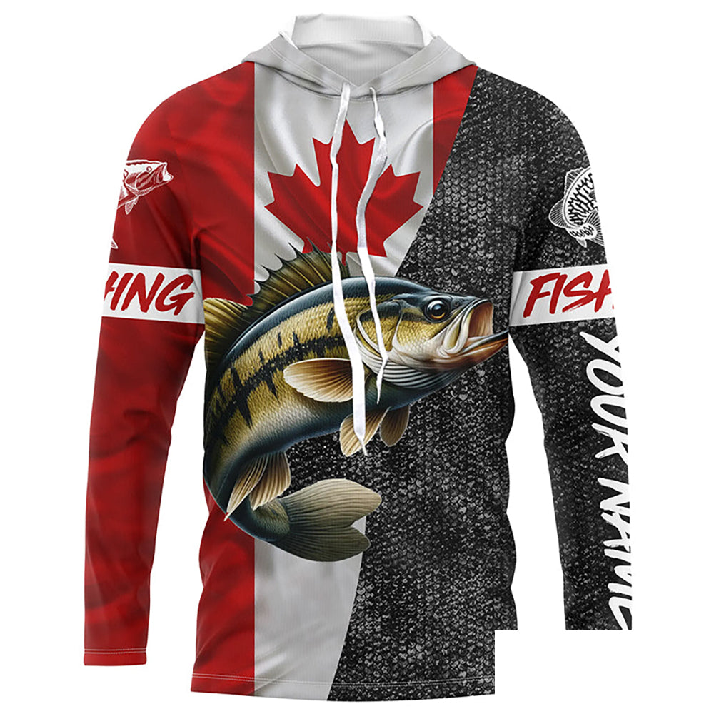 Custom Canadian Flag Smallmouth Bass Fishing, Smallmouth fishing tournament Long sleeve shirt NQS5072