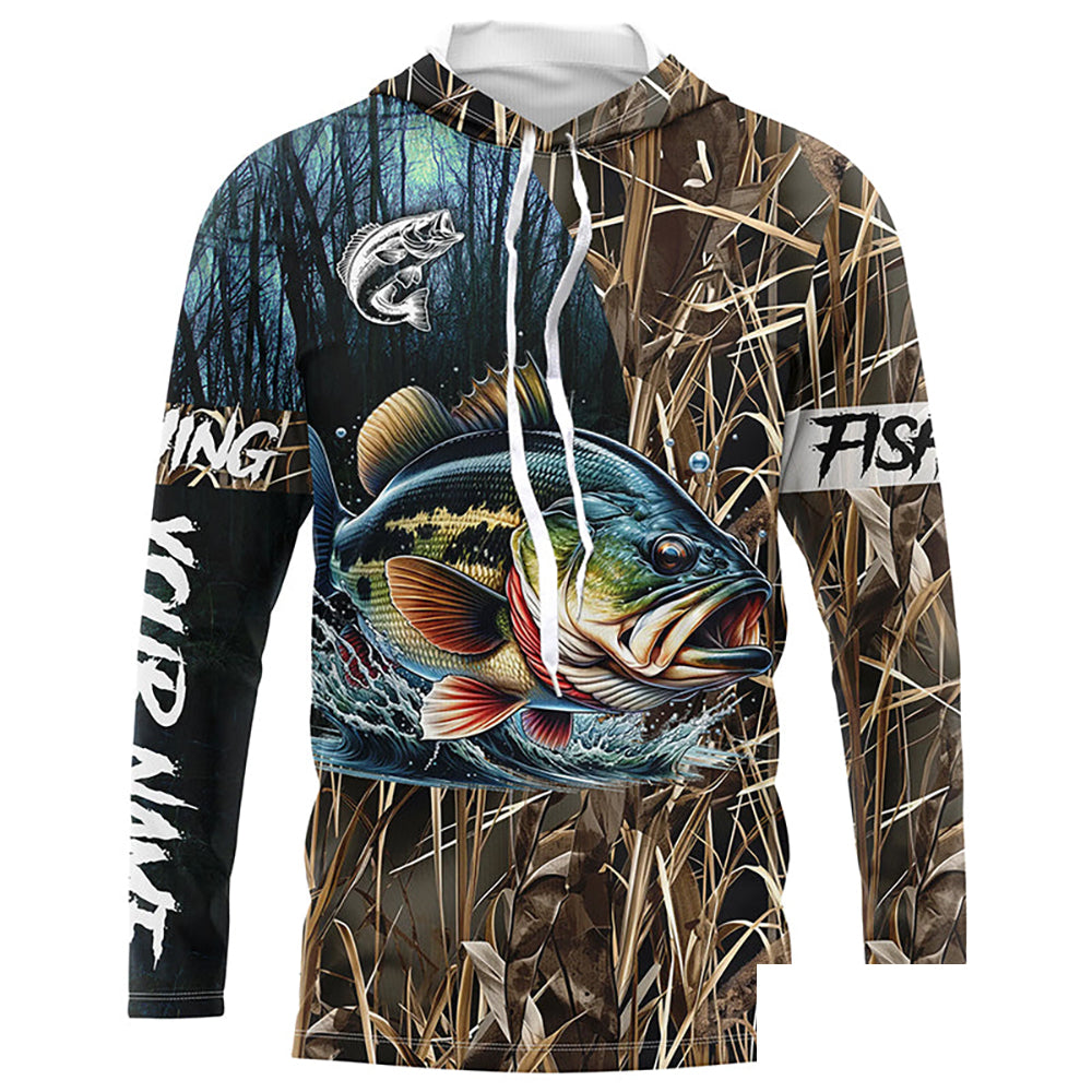 Bass Fishing Camo Customize name Long Sleeve Fishing shirts - personalized gift for fisherman NPQ214