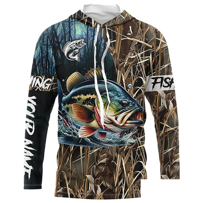 Bass Fishing Camo Customize name Long Sleeve Fishing shirts - personalized gift for fisherman NPQ214