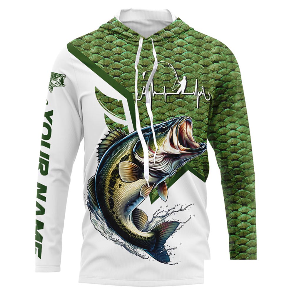 Largemouth Bass fishing green scales Custom name Long sleeve, Long Sleeve Hooded NPQ936
