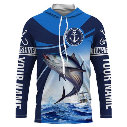 Tuna fishing blue sea underwater ocean Custom name Long sleevefishing shirts, Long Sleeve Hooded NPQ869