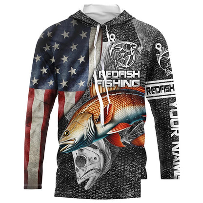 Redfish American flag patriotic Customize Name UV protection long sleeves fishing shirt for men NPQ59
