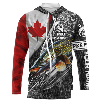 Canadian Flag Northern Pike Fishing skull Custom Long sleeve fishing jerseys NPQ792