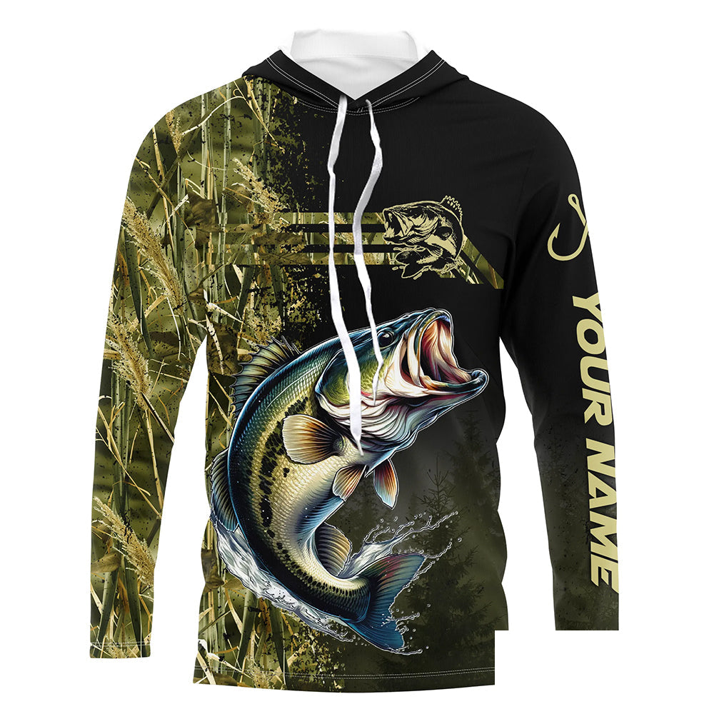 Custom Largemouth Bass fishing camouflage Fishing Jersey, Personalized Bass fishing Long sleeve shirts NQS4862