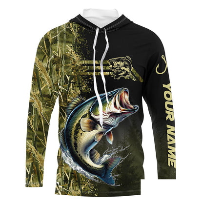 Custom Largemouth Bass fishing camouflage Fishing Jersey, Personalized Bass fishing Long sleeve shirts NQS4862