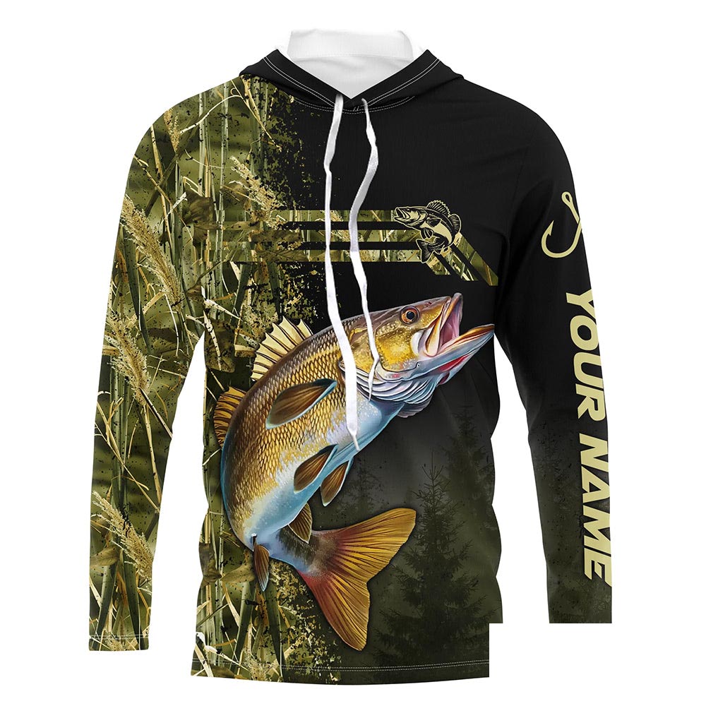 Custom Walleye fishing camouflage Fishing Jerseys, Personalized Walleye fishing Long sleeve shirts NQS4863