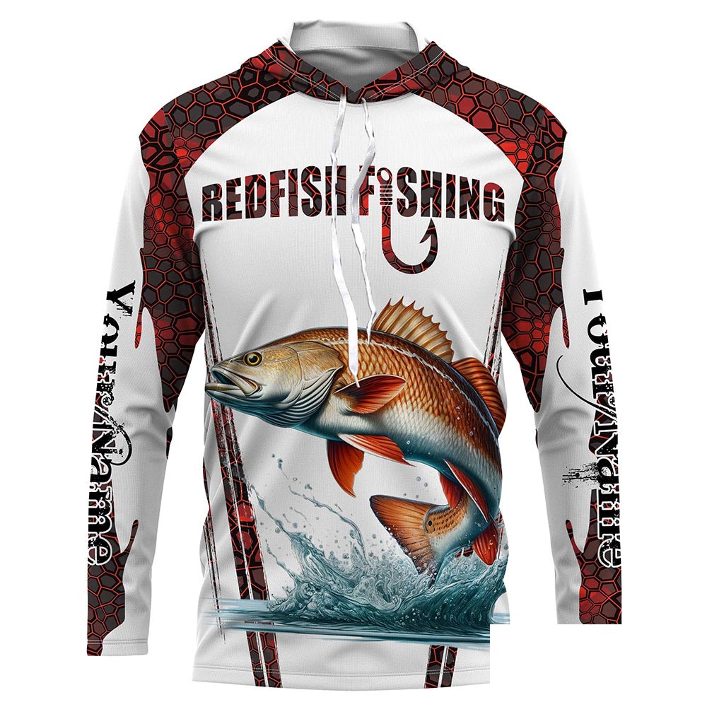 Redfish fishing red camo Custom Name UV Protection long sleeve Fishing Shirts NQS5168