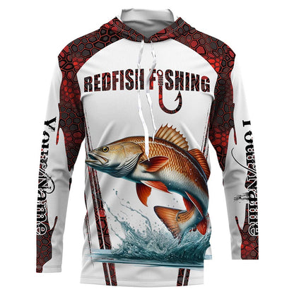 Redfish fishing red camo Custom Name UV Protection long sleeve Fishing Shirts NQS5168