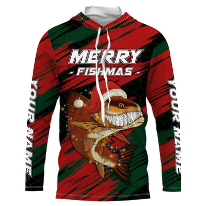 Personalized funny Christmas Redfish long sleeve Fishing Shirts, Mery fishmas Fishing gifts NQS6817