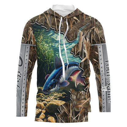 Catfish fishing Camo Customize Name UV protection long sleeves fishing shirt for men NPQ104