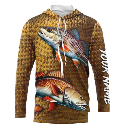 Redfish fishing scales Custom Name long sleeve Fishing Shirts, personalized red drum fishing jerseys NQS5266
