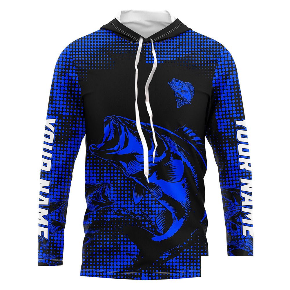 Largemouth Bass fishing jersey Custom UV protection Long sleeve bass fishing tournament shirts | Blue NQS9395