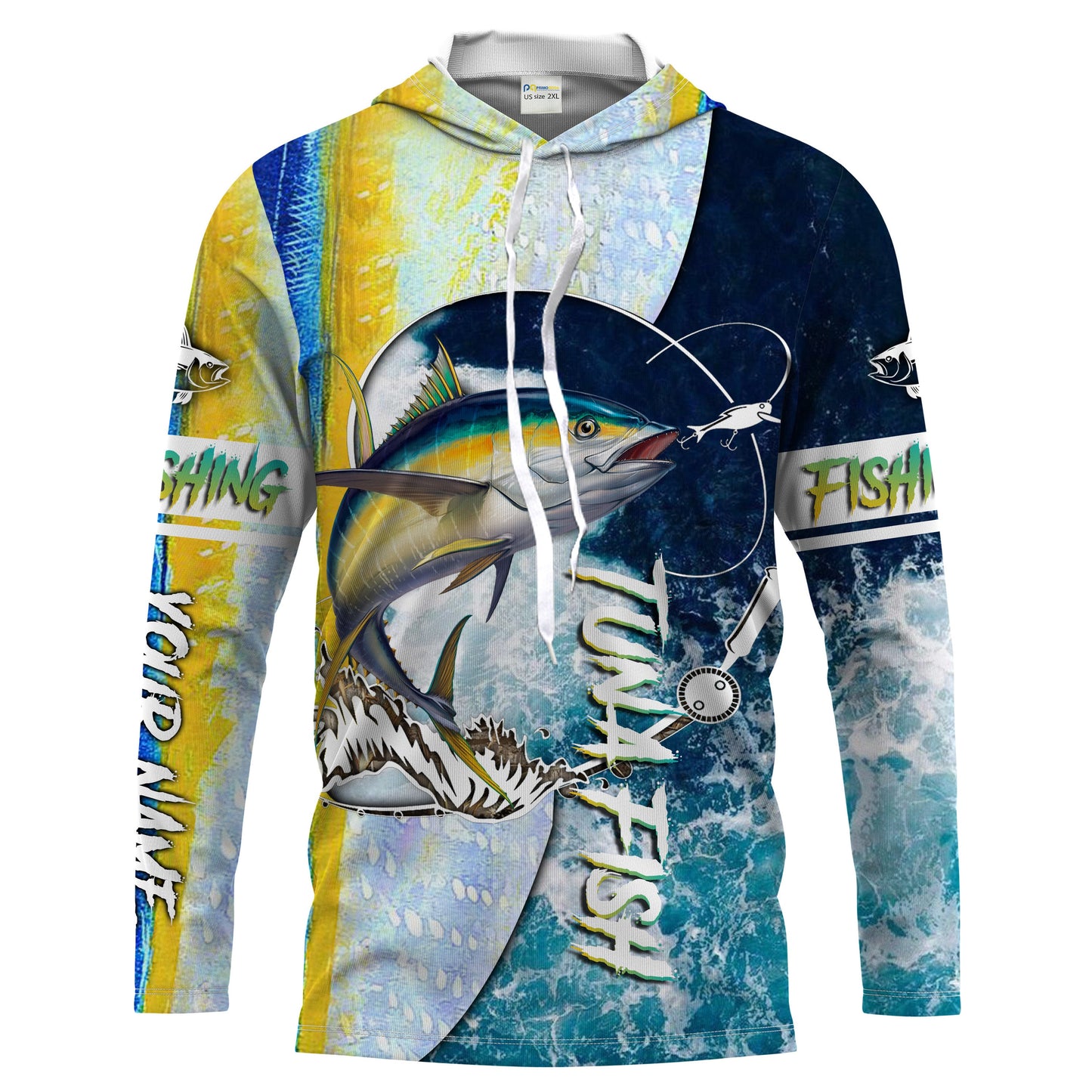 Tuna fishing Saltwater Fish ocean blue camo UV protection long sleeves fishing shirt for men NPQ75