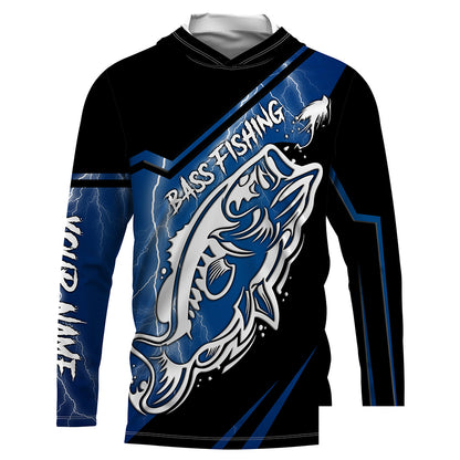 Largemouth bass fishing tattoo blue lightning Custom fishing Long sleeve, Long Sleeve Hooded NPQ775