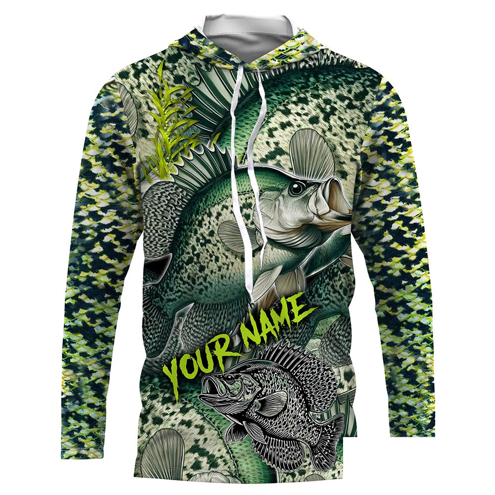 Crappie fishing green scales Custom name fishing jerseys | Long sleeve, Long Sleeve Hooded NPQ850
