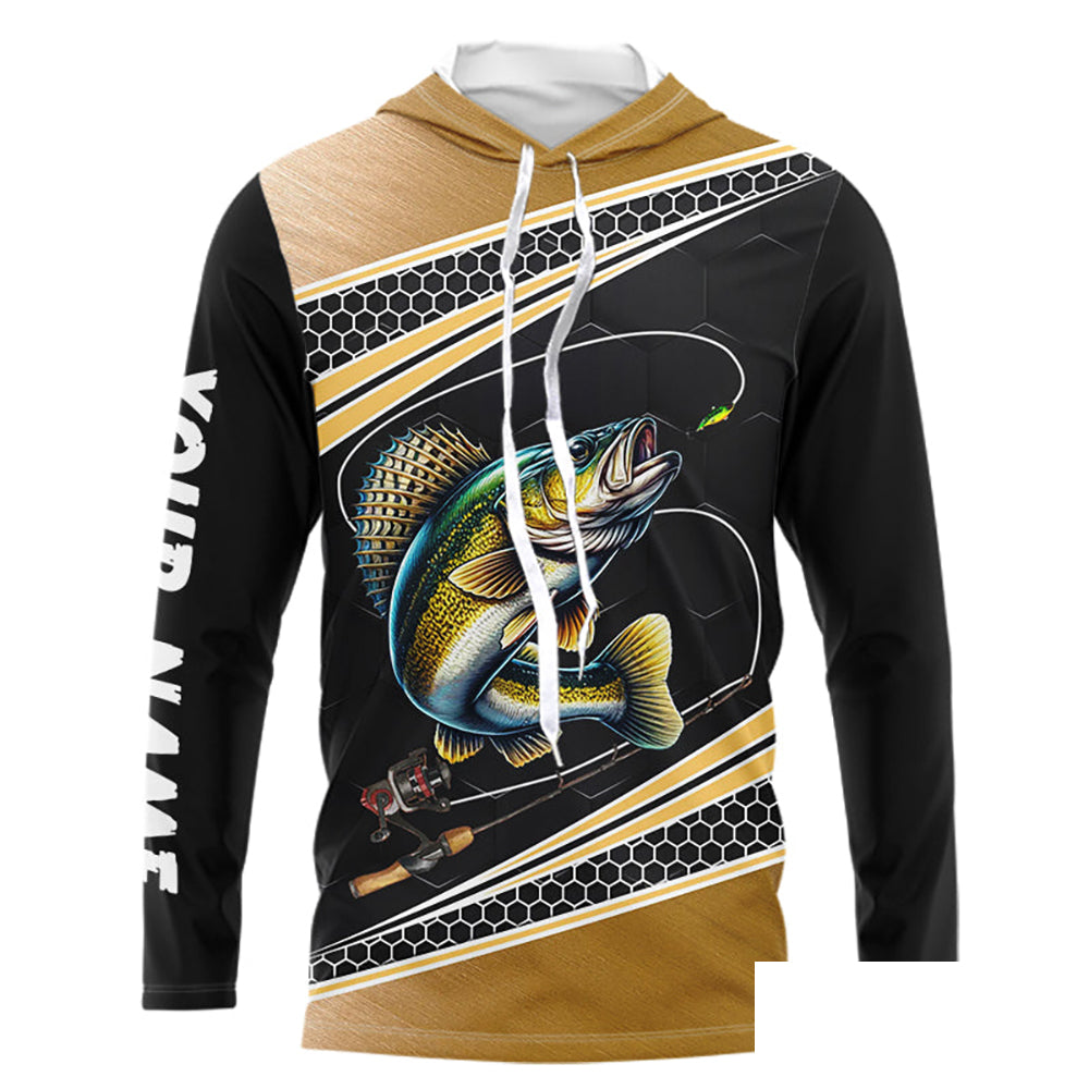 Walleye fishing line black gold Custom name fishing jerseys | Long sleeve, Long Sleeve Hooded NPQ783