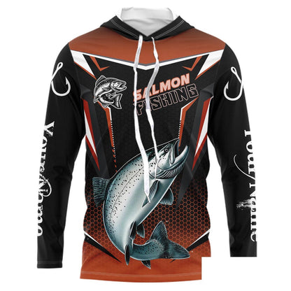 Black & Orange Chinook Salmon Long Sleeve Fishing Shirt, Personalized Salmon Fishing Tounament Jersey NQS9773