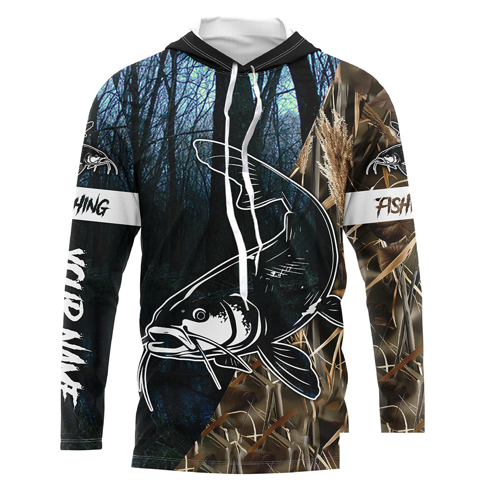 Catfish Fishing blue lake Camo Customize Name UV protection long sleeves fishing shirt for men NPQ110