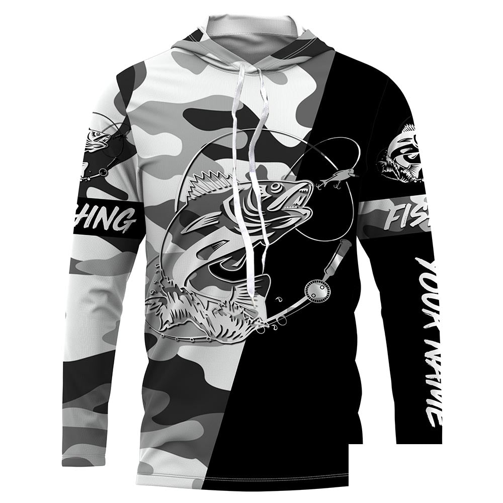 Ice fishing walleye winter camo Custom name Long sleeve, Long Sleeve Hooded NPQ938