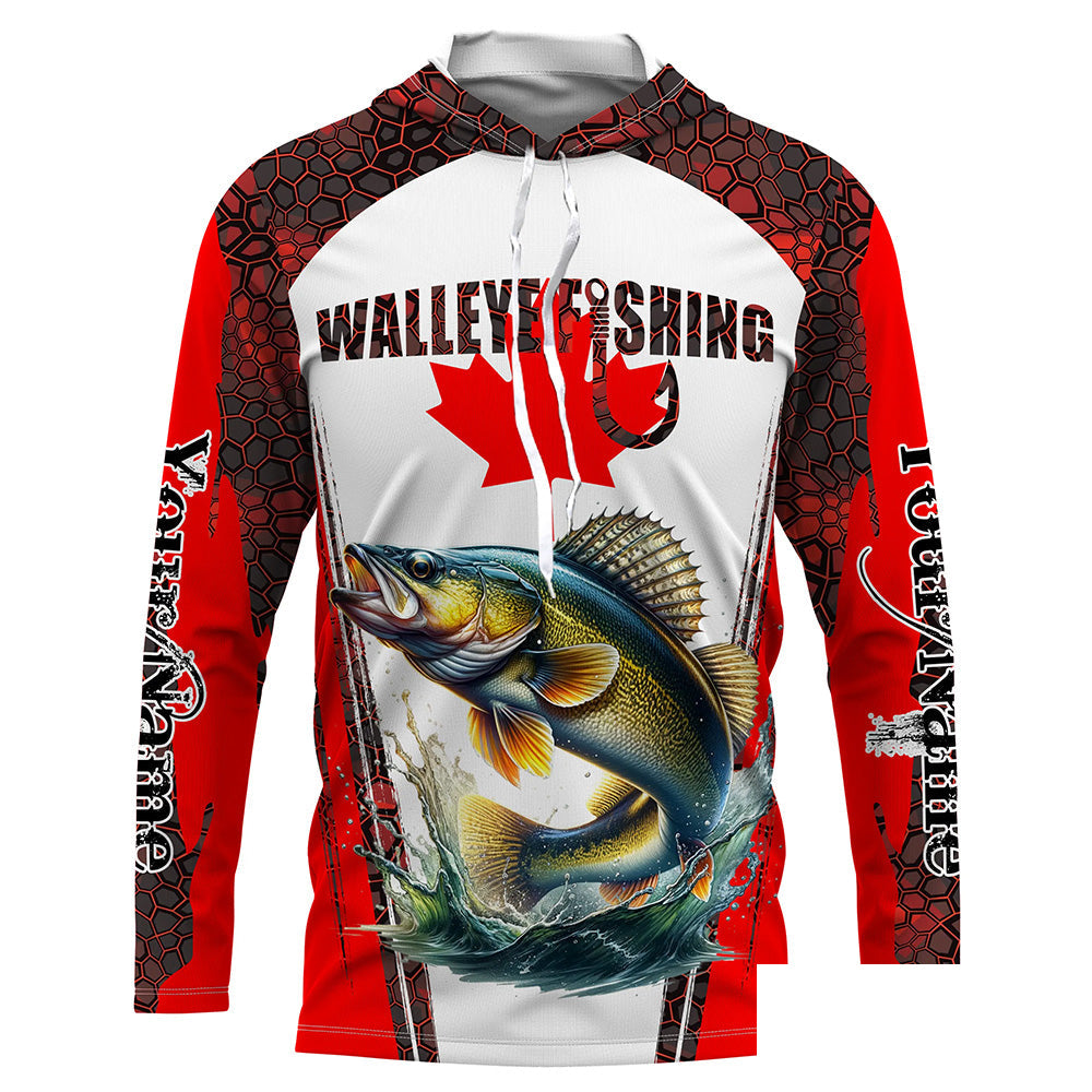 Walleye fishing red camo Custom Canadian flag UV Protection long sleeve Fishing Shirts NQS5652