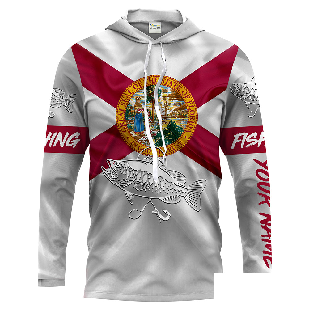 Bass fishing Florida State Flag 3D Customize Name long sleeves fishing shirt for men NPQ113