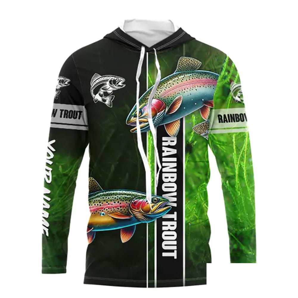 Rainbow trout fishing green shirt Customize Name tournament fishing Long sleeve, Long Sleeve Hooded NPQ329
