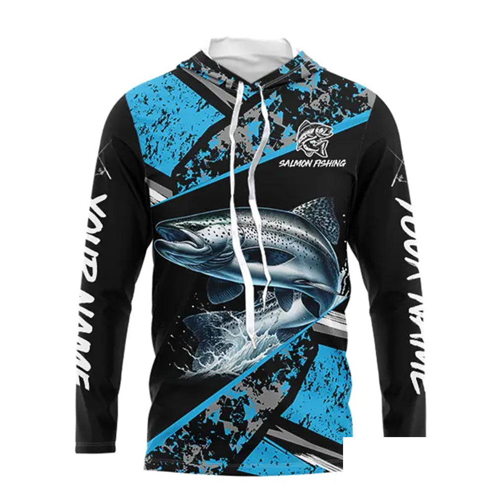 Chinook Salmon fishing Blue camo Long Sleeve Performance Fishing Shirt custom Salmon fishing jerseys NQS9347