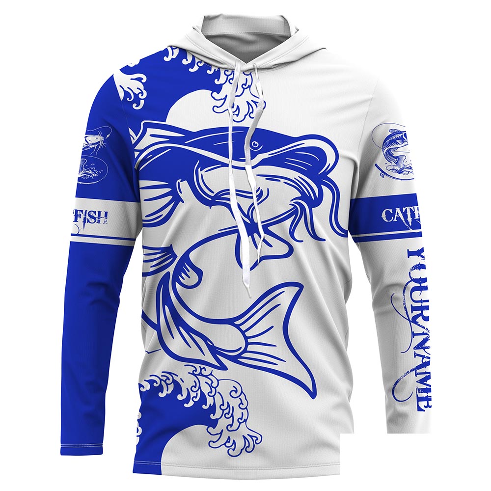 Catfish fishing tattoo blue Custom name Catfish Long sleeve fishing shirts, Long Sleeve Hooded NPQ886