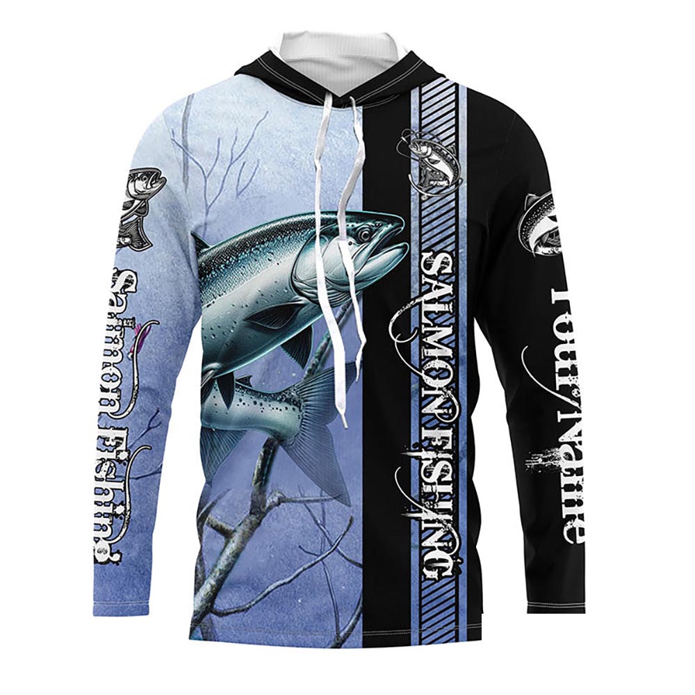 Chinook salmon fishing blue camo Custom name King salmon fishing Long sleeve, Long Sleeve Hooded NPQ972