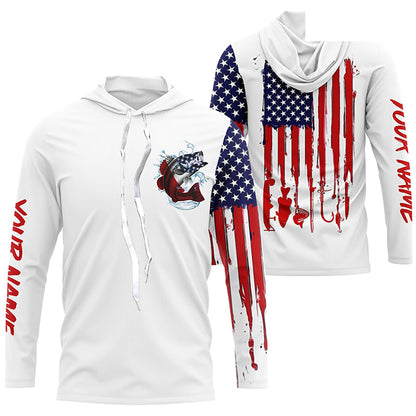 American flag Largemouth Bass fishing personalized patriotic UV Protection long sleeve Fishing Shirts NQS5457