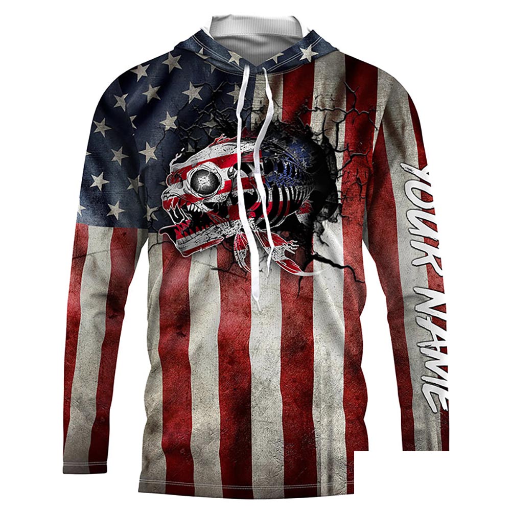 American flag patriotic fish reaper Customize Name UV protection long sleeves fishing shirt NPQ83