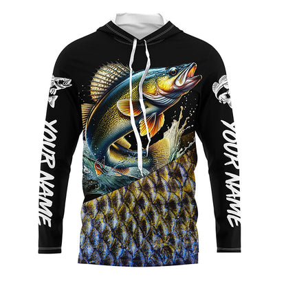 Custom Walleye Fishing Jerseys, Personalized Walleye Fishing scales fishing Long sleeve shirts NQS4949