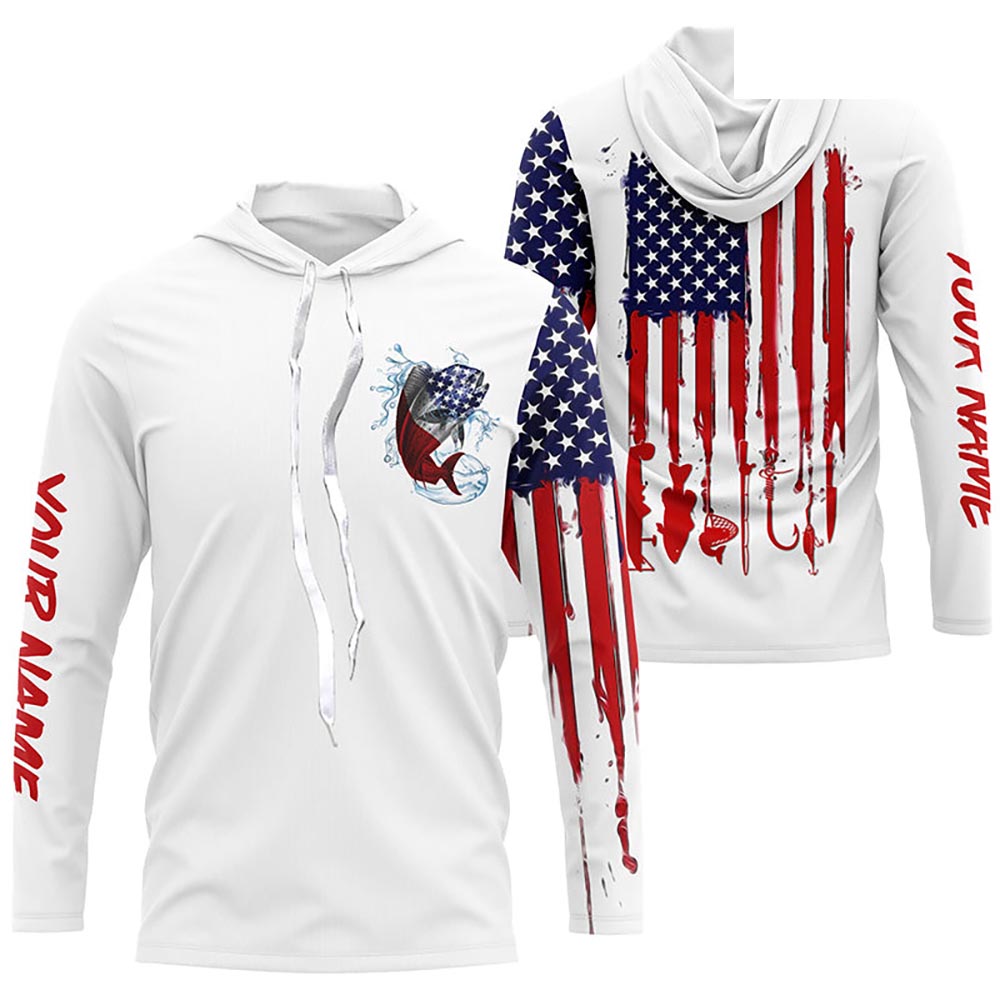 American flag Mahi mahi fishing personalized patriotic UV Protection Dorado Long sleeve Fishing Shirts NQS5593