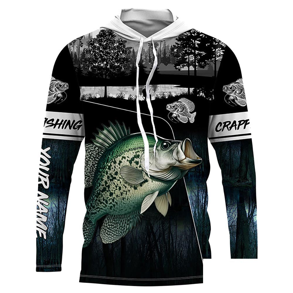 Crappie Fishing blue camo freshwater fish Custom name Long sleevefishing shirts, Long Sleeve Hooded NPQ867