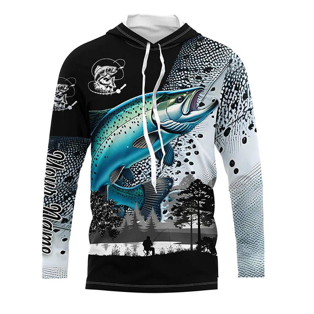 Chinook Salmon (King salmon) fishing scales Custom name Long sleeve, Long Sleeve Hooded NPQ953
