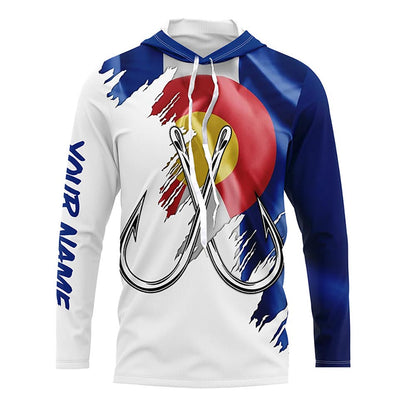 Colorado flag CO Fishing Fish Hook UV protection custom long sleeve shirts Patriotic fishing apparel NQS7974
