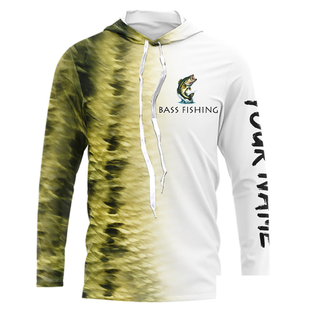 Personalized Green Scales Performance Bass Long Sleeve Fishing Shirts, Bass fishing tournament jersey NQS10238