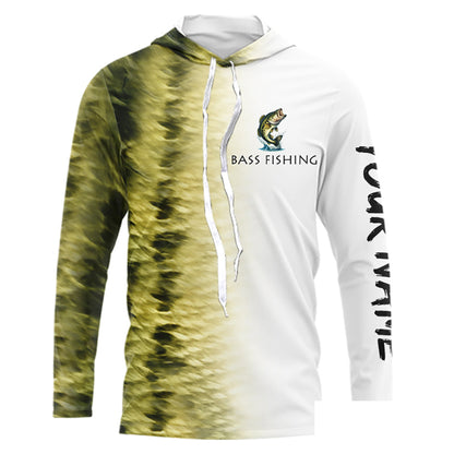 Personalized Green Scales Performance Bass Long Sleeve Fishing Shirts, Bass fishing tournament jersey NQS10238